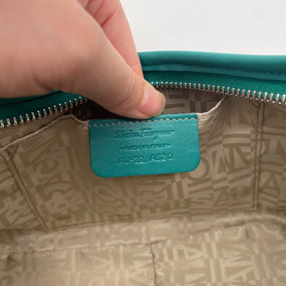 SOLD Authentic HTF Ferragamo turquoise leather trim pouchette - Picture 10 of 11